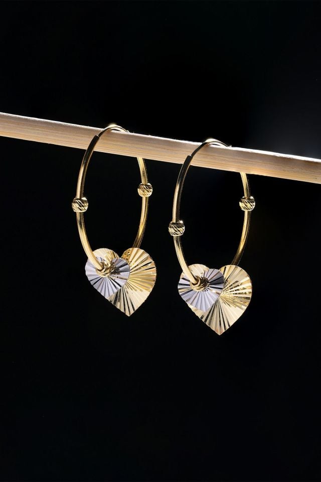 14 Ayar Altın Dorikalı Sallantılı Kalp Küpe