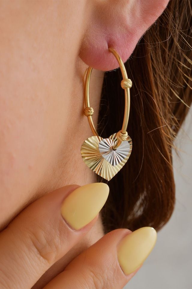 14 Ayar Altın Dorikalı Sallantılı Kalp Küpe