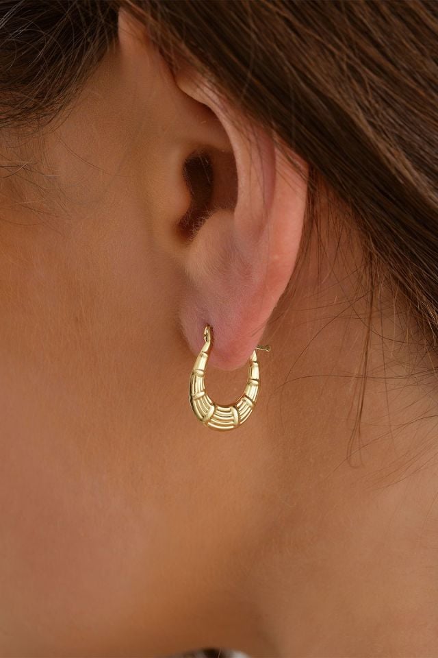 14 Ayar Altın Desenli U Küpe