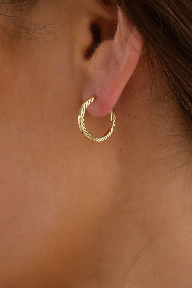 14 Ayar Altın Desenli Gizli Kilit Halka Küpe