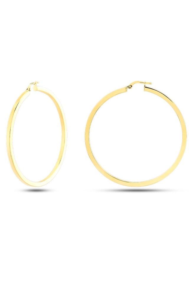 Prenses Pırlanta-Büyük Boy Köşeli Altın Halka Küpe-14 Ayar Altın Küpe Modeli 2,90 gr