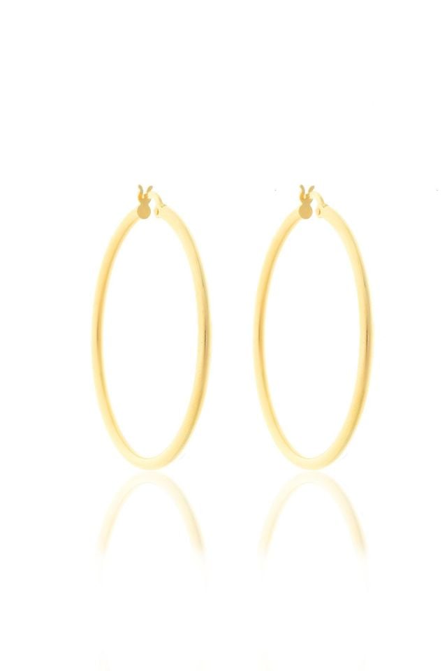 Prenses Pırlanta-4 cm Büyük Boy İtalyan Altın Halka Küpe-14 Ayar Altın Küpe Modeli 3,40 gr