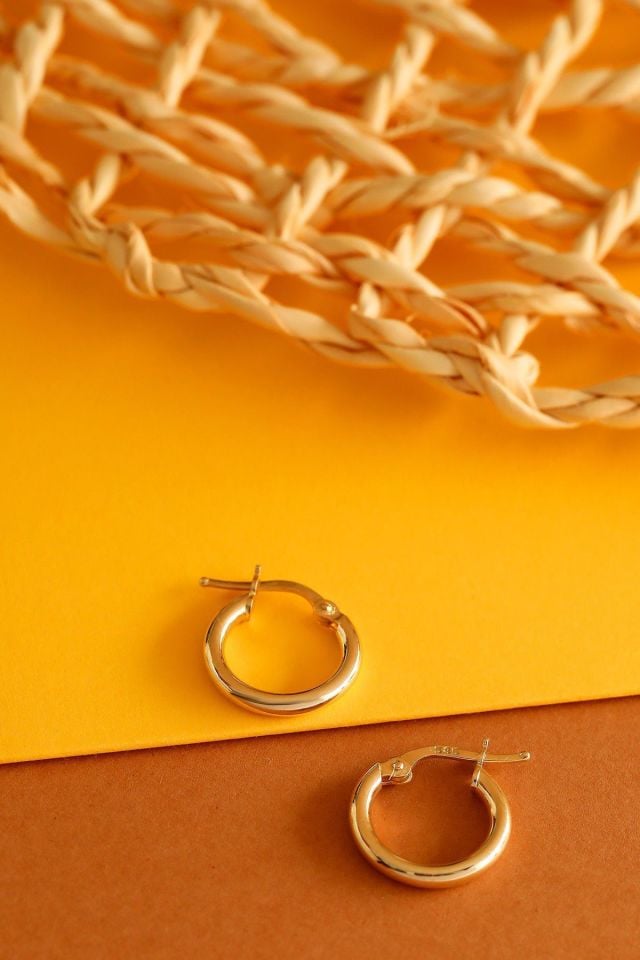 Prenses Pırlanta-Minimal 1 cm Altın Halka Küpe-14 Ayar Altın Küpe Modeli 1,30 gr