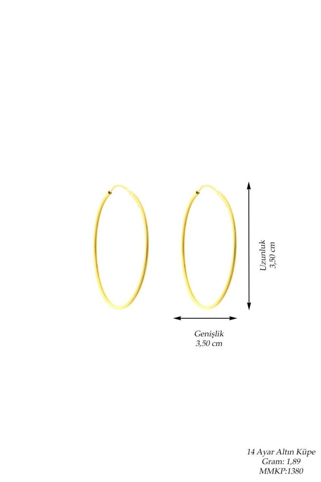 Prenses Pırlanta-3.5cm Büyük Boy Altın Halka Küpe-14 Ayar Altın Küpe Modeli 1,90 gr