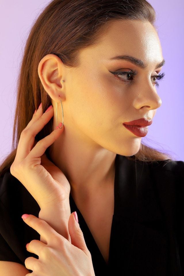 Prenses Pırlanta-3.5cm Büyük Boy Altın Halka Küpe-14 Ayar Altın Küpe Modeli 1,90 gr
