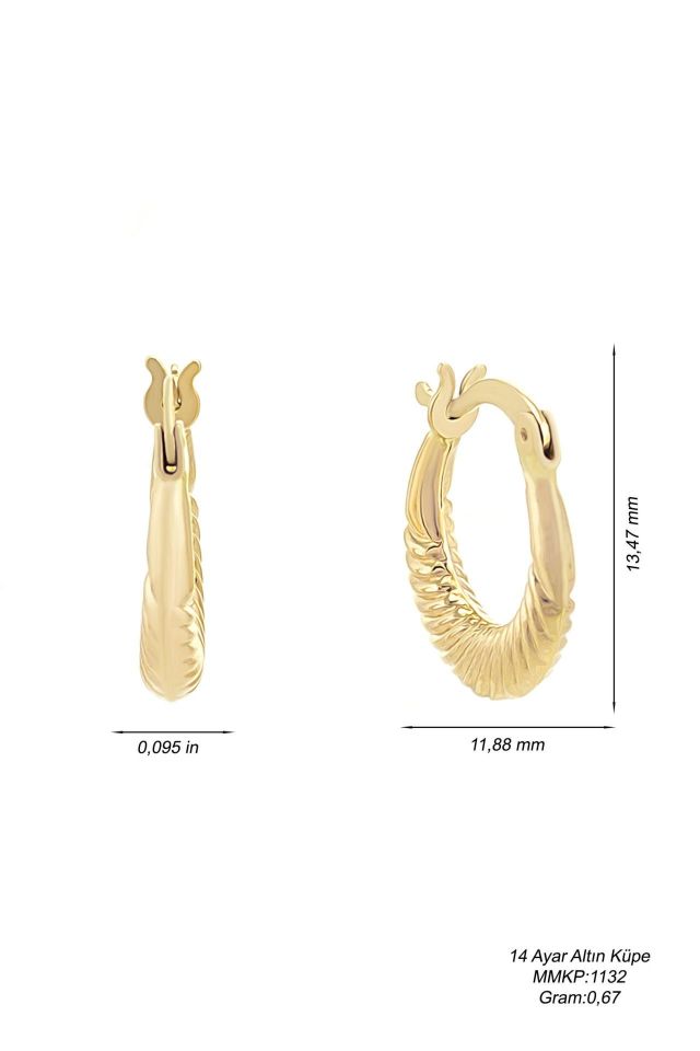 Prenses Pırlanta-Altın Halka Küpe-14 Ayar Altın Küpe Modeli  0,9 gr