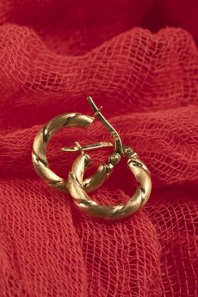 Prenses Pırlanta-Altın Halka Küpe-14 Ayar Altın Küpe Modeli 1,30 gr