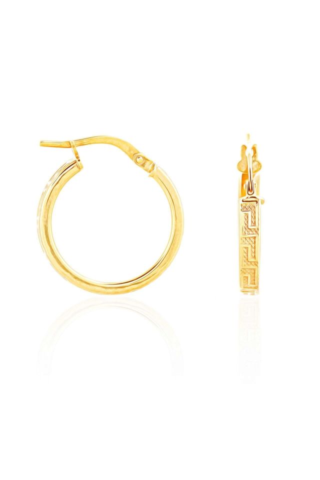 Prenses Pırlanta-Grek Desenli İtalyan Halka Küpe 14 Ayar