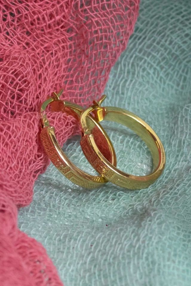 Prenses Pırlanta-Grek Desenli İtalyan Halka Küpe 14 Ayar