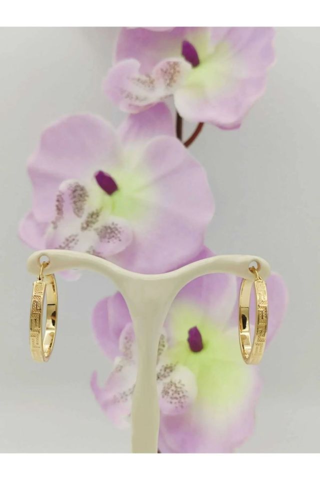 Prenses Pırlanta-Grek Desenli İtalyan Halka Küpe 14 Ayar