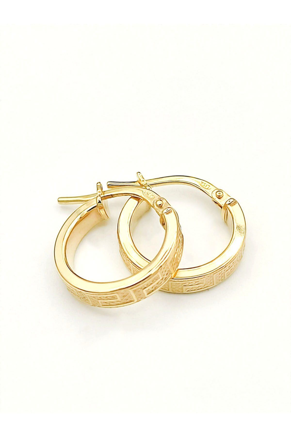 Prenses Pırlanta-Grek Desenli İtalyan Halka Küpe 14 Ayar