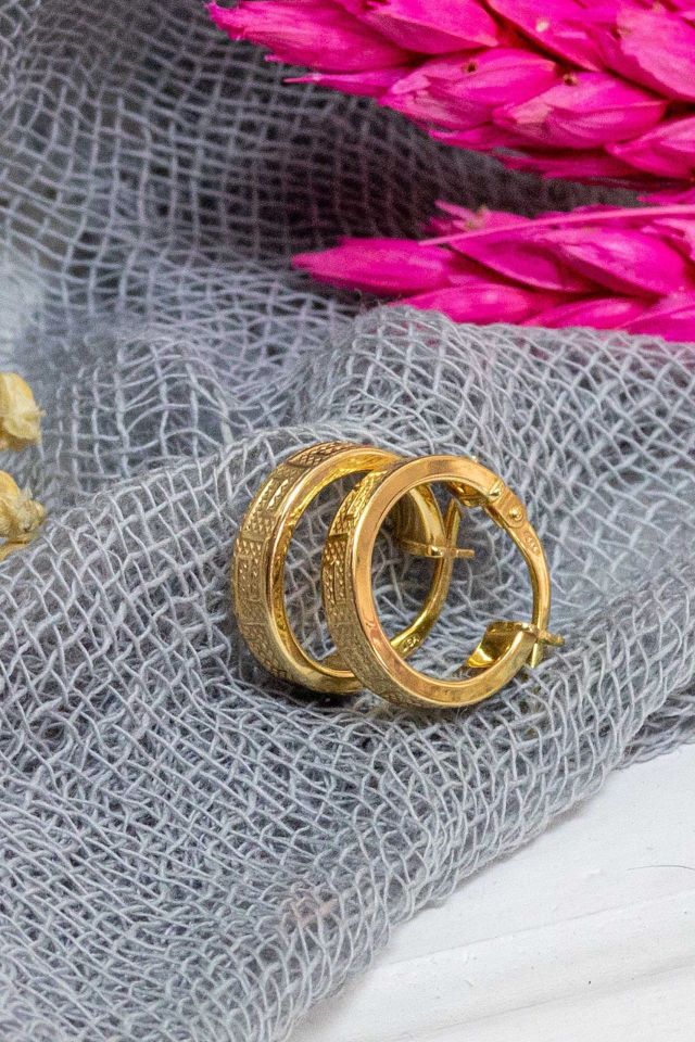 Prenses Pırlanta-Grek Desenli İtalyan Halka Küpe 14 Ayar