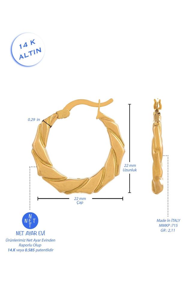 Prenses Pırlanta-İtalyan Halka Küpe 14 Ayar Altın (2,2 cm)