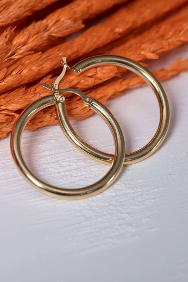 Prenses Pırlanta-İtalyan Halka Küpe 14 Ayar Altın (3 cm)