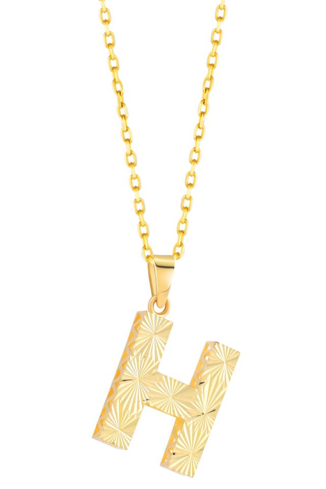 Prenses Pırlanta Kadın 14 Ayar Altın Harf Kolye A & Z Harfi Altın Kolye Zincirli Kalemli Işıltılı Desenli  42 cm H