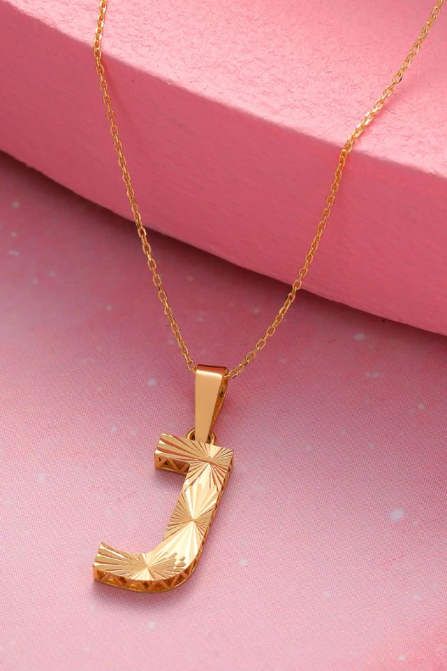 Prenses Pırlanta Kadın 14 Ayar Altın Harf Kolye A & Z Harfi Altın Kolye Zincirli Kalemli Işıltılı Desenli  42 cm J