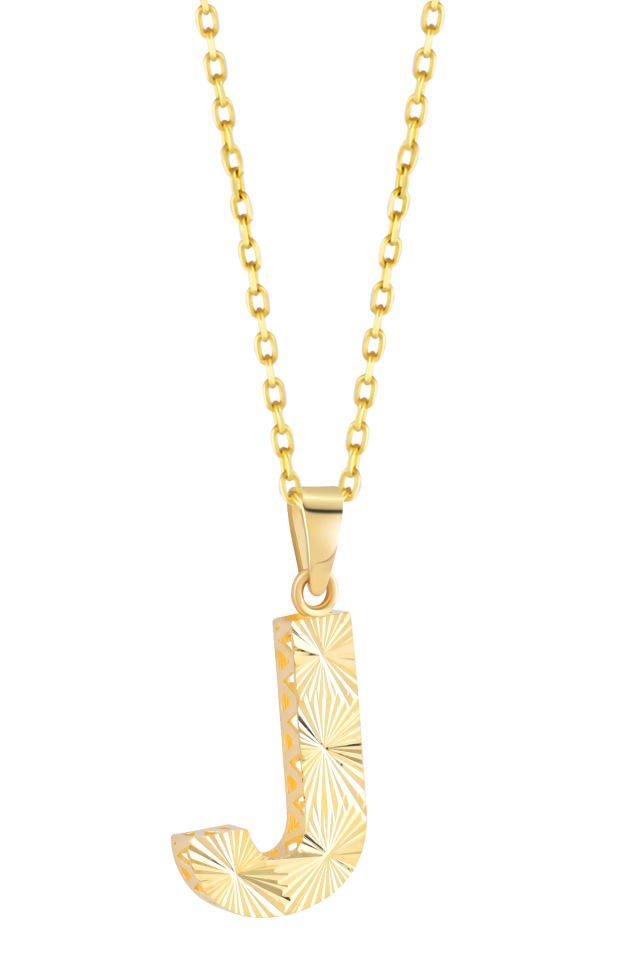 Prenses Pırlanta Kadın 14 Ayar Altın Harf Kolye A & Z Harfi Altın Kolye Zincirli Kalemli Işıltılı Desenli  42 cm J