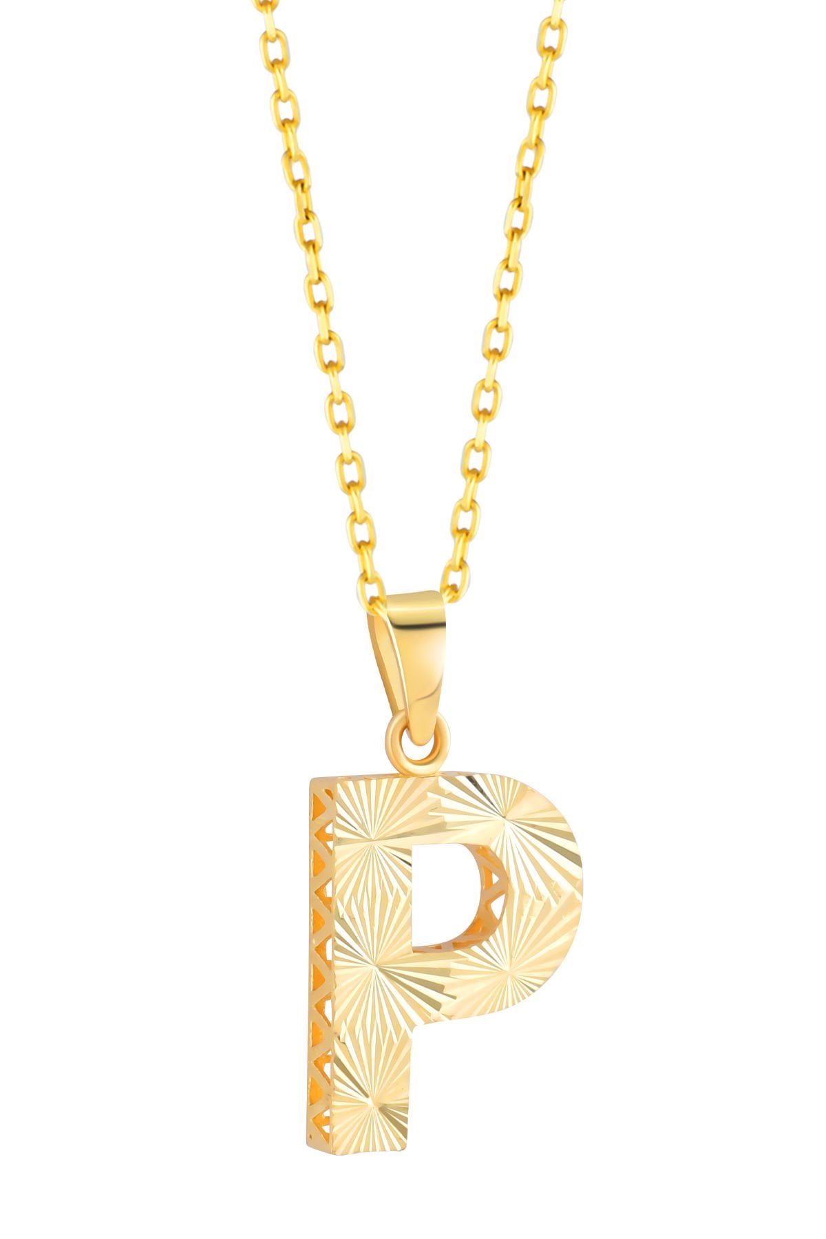 Prenses Pırlanta Kadın 14 Ayar Altın Harf Kolye A & Z Harfi Altın Kolye Zincirli Kalemli Işıltılı Desenli  42 cm P