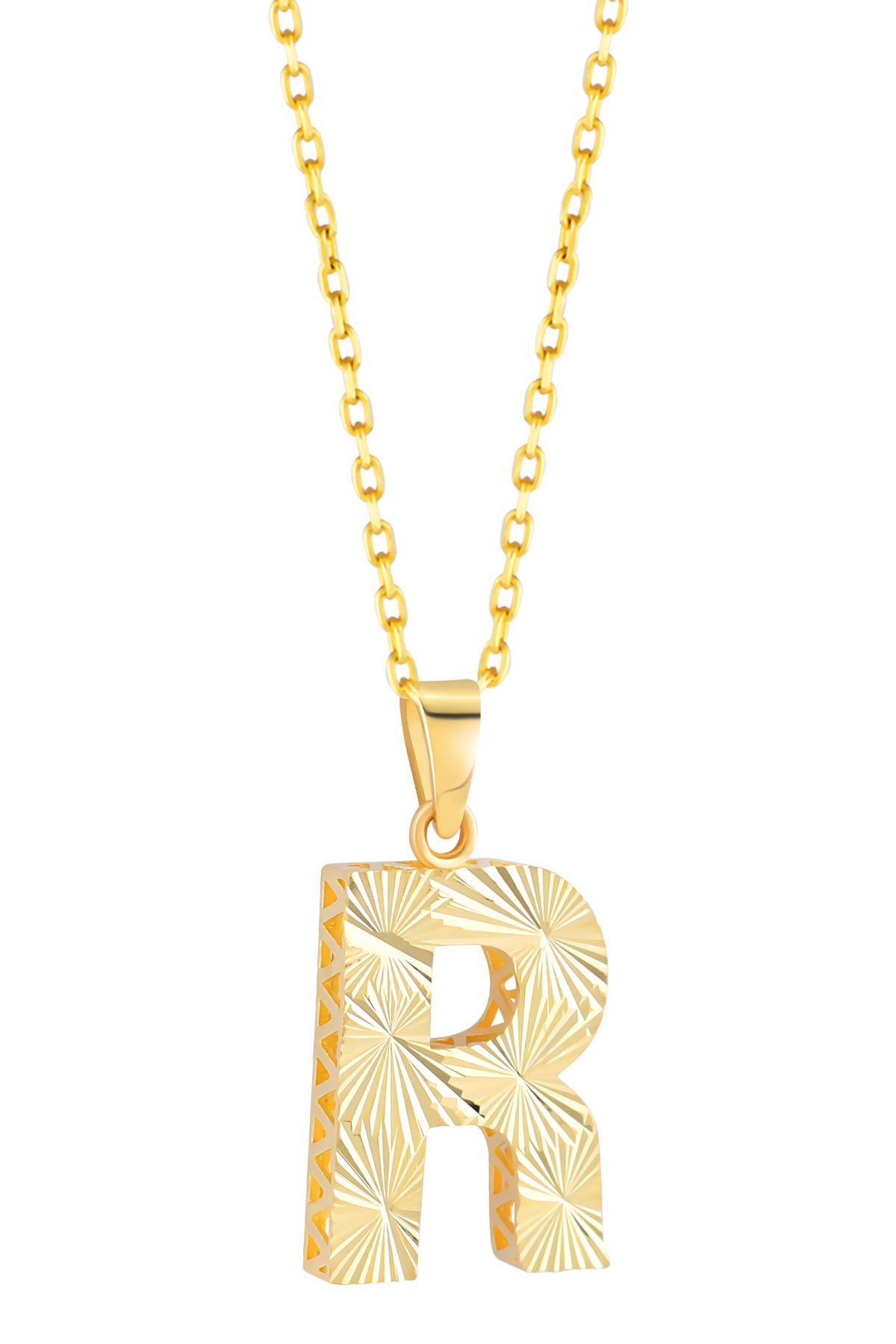 Prenses Pırlanta Kadın 14 Ayar Altın Harf Kolye A & Z Harfi Altın Kolye Zincirli Kalemli Işıltılı Desenli  42 cm R