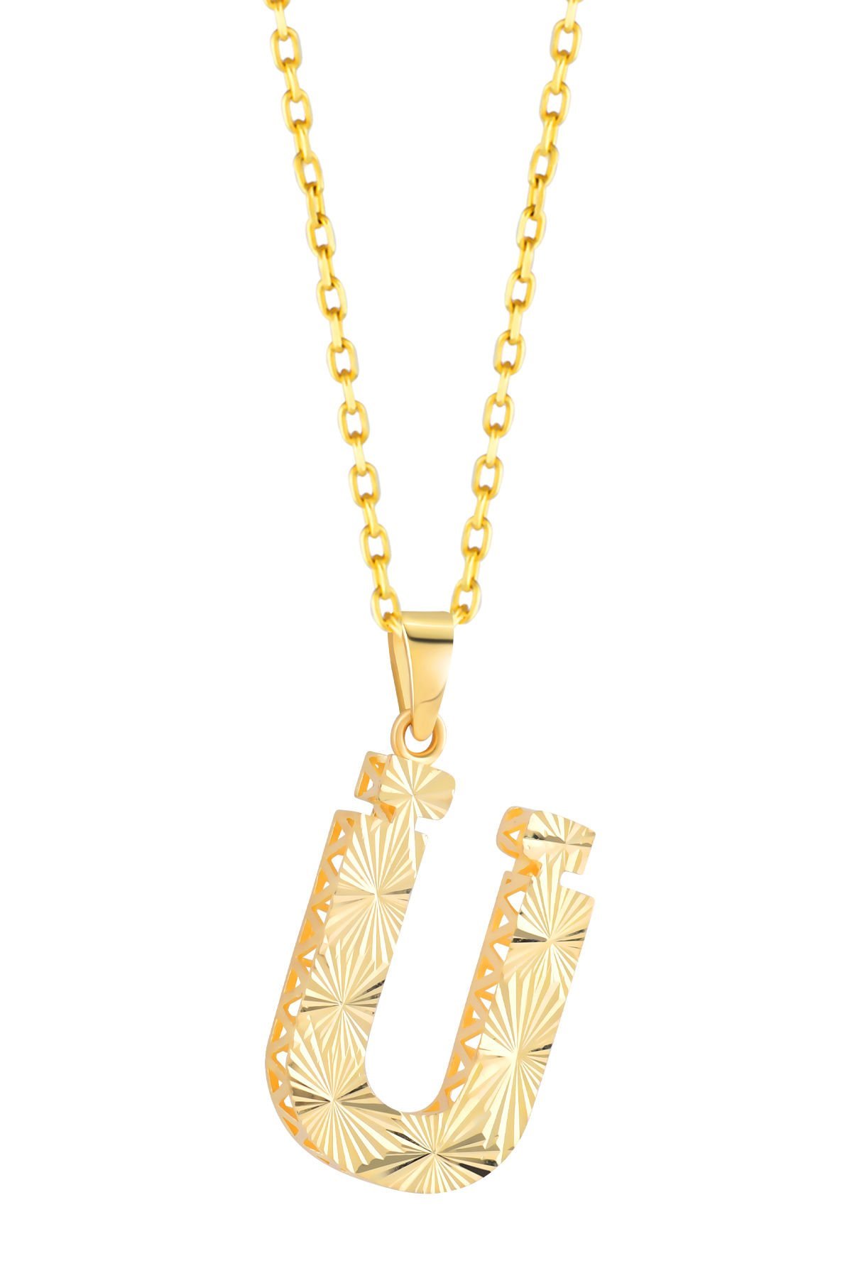 Prenses Pırlanta Kadın 14 Ayar Altın Harf Kolye A & Z Harfi Altın Kolye Zincirli Kalemli Işıltılı Desenli  42 cm Ü