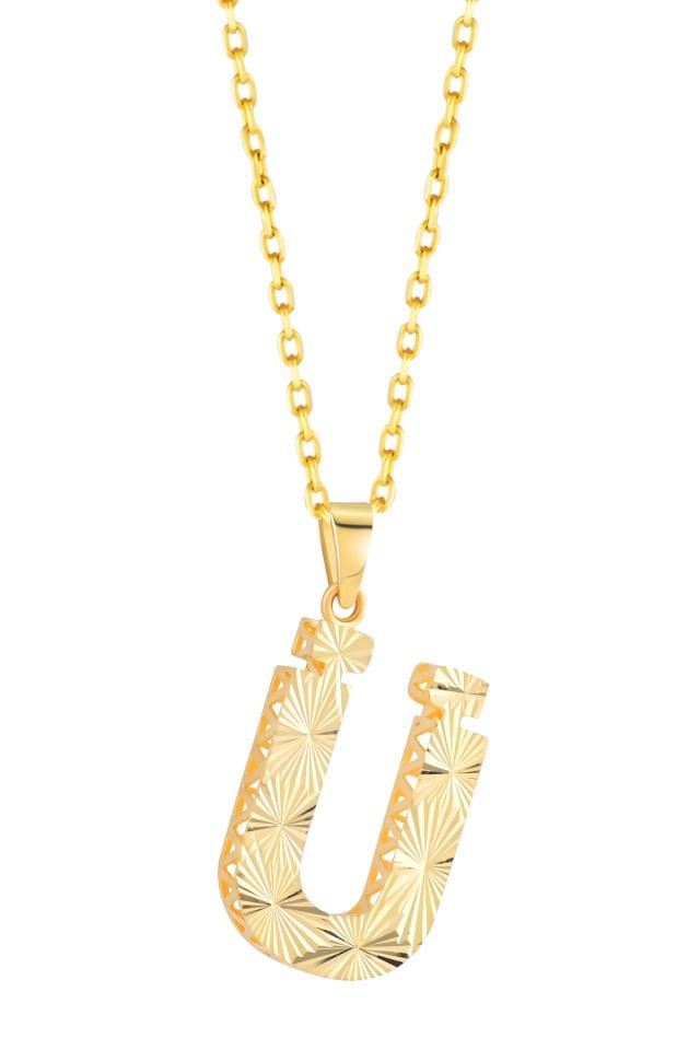 Prenses Pırlanta Kadın 14 Ayar Altın Harf Kolye A & Z Harfi Altın Kolye Zincirli Kalemli Işıltılı Desenli  42 cm Ü