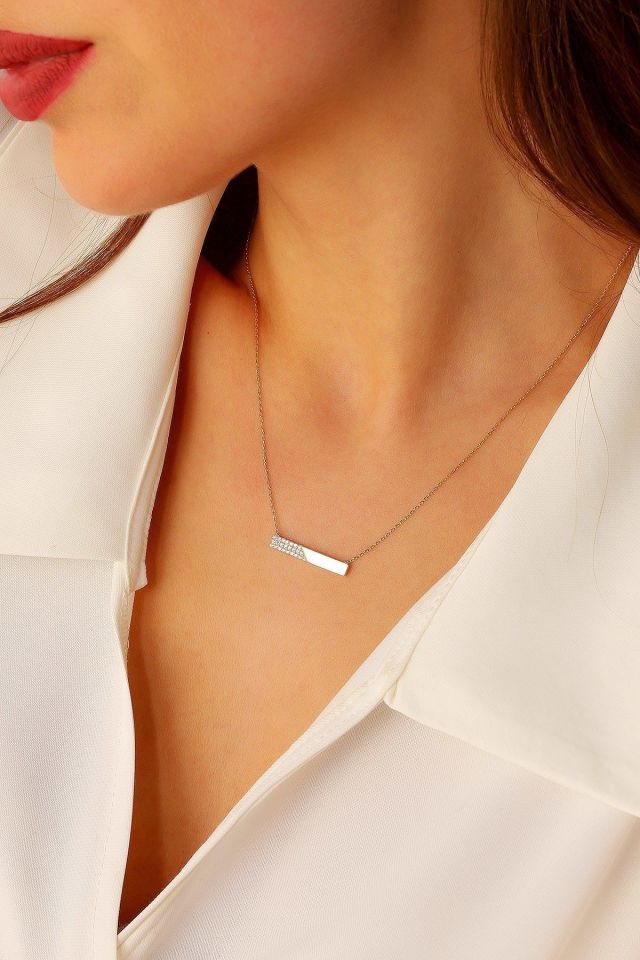 Prenses Pırlanta-14 Ayar Altın Fantezi Taşlı Plaka Altın Kolye Modeli