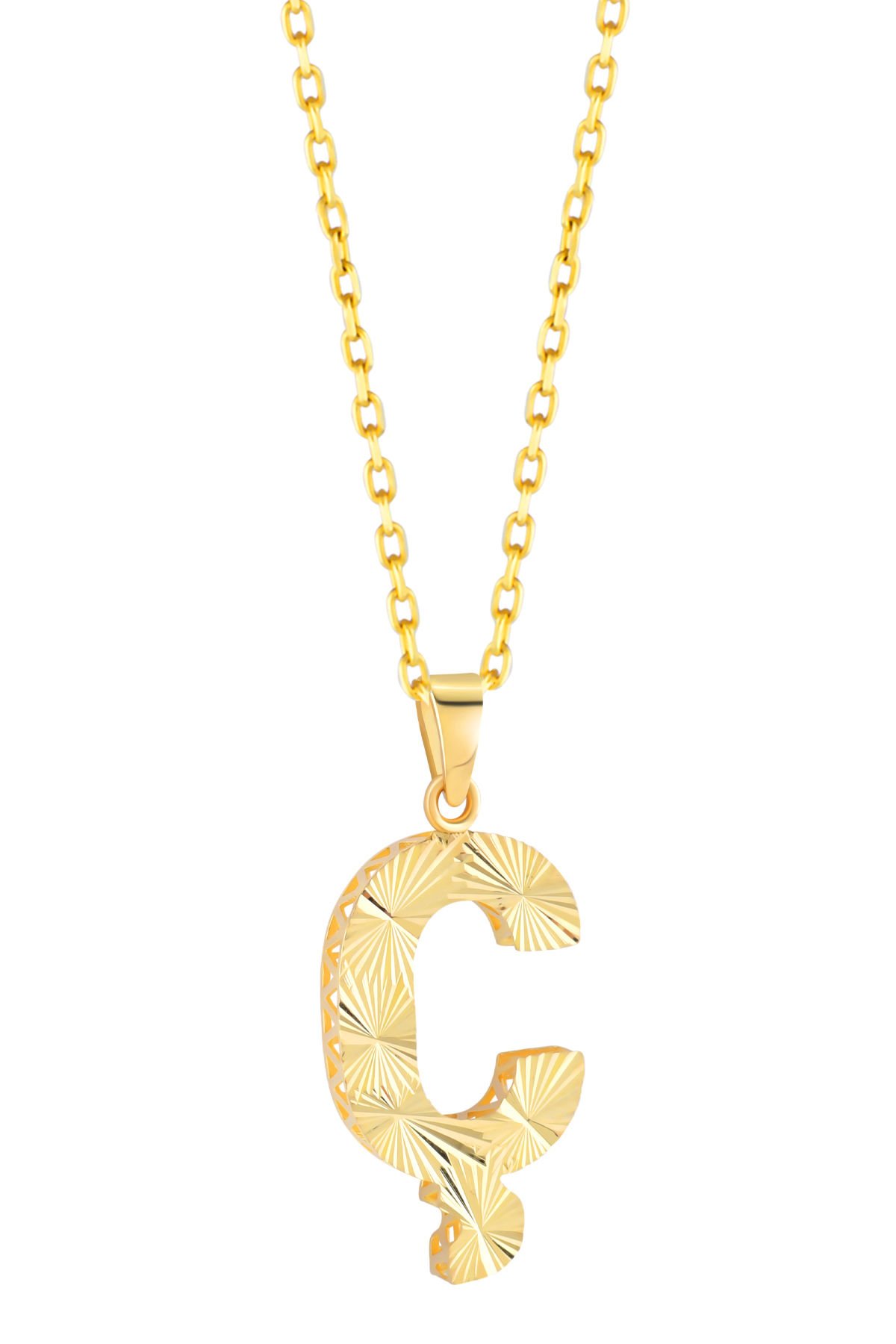 Prenses Pırlanta Kadın 14 Ayar Altın Harf Kolye A & Z Harfi Altın Kolye Zincirli Kalemli Işıltılı Desenli  42 cm Ç