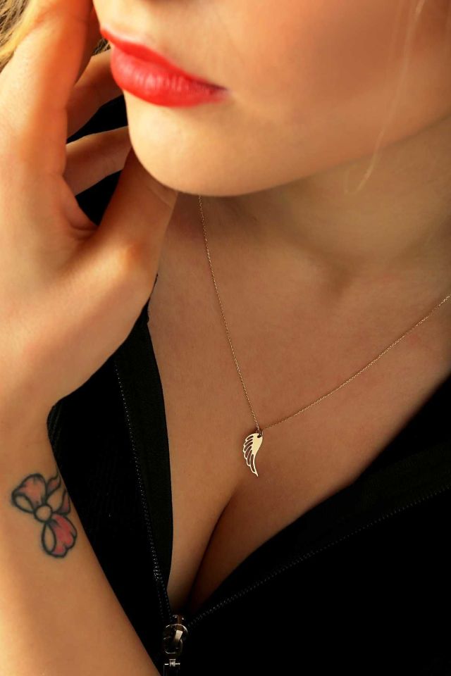 Prenses Pırlanta-14 Ayar Altın Melek Kanadı Altın Kolye Modeli