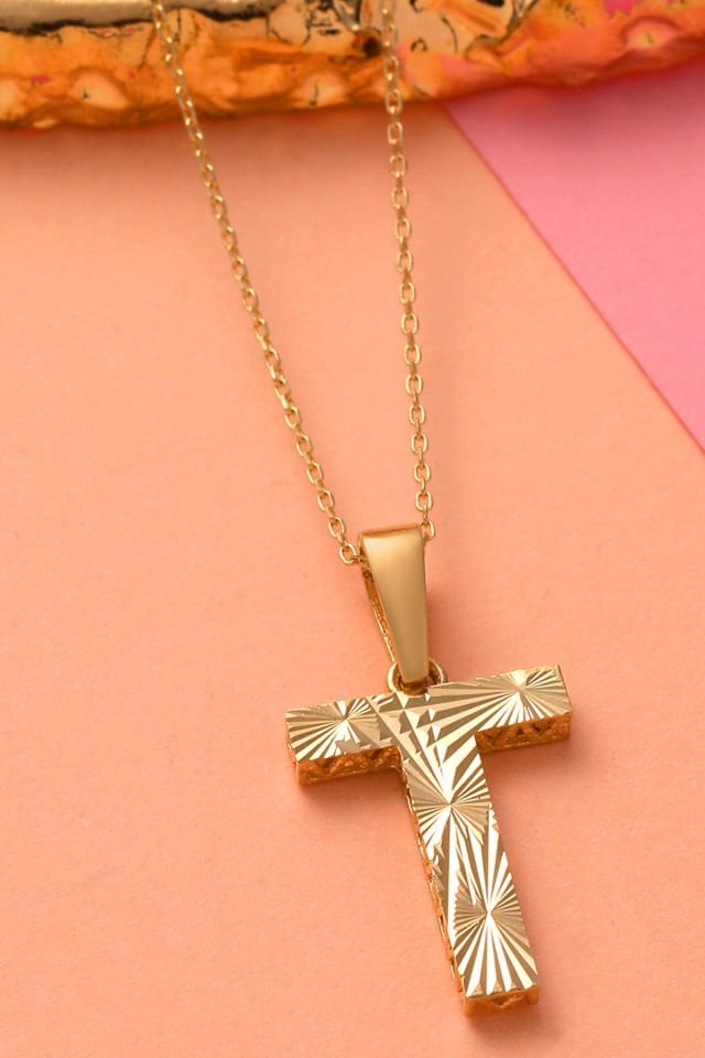 Prenses Pırlanta Kadın 14 Ayar Altın Harf Kolye A & Z Harfi Altın Kolye Zincirli Kalemli Işıltılı Desenli  42 cm T