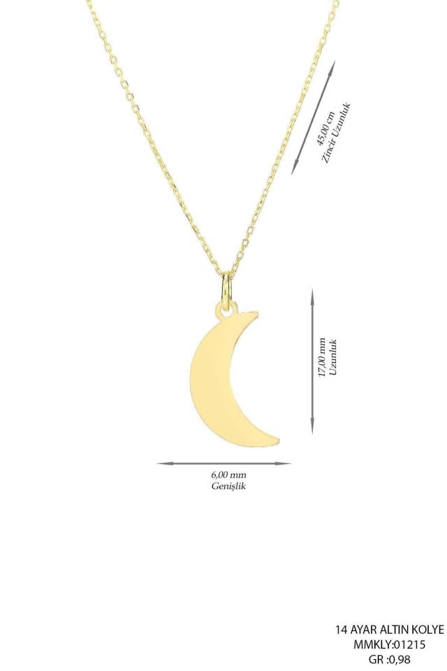 Prenses Pırlanta-14 Ayar Altın Hilal Altın Kolye Modeli