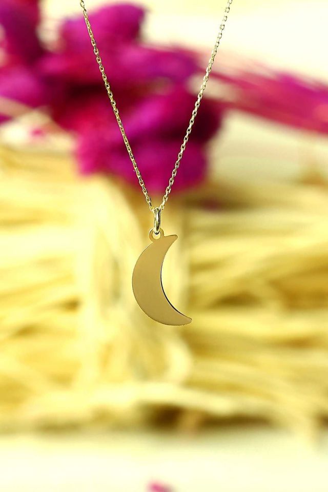 Prenses Pırlanta-14 Ayar Altın Hilal Altın Kolye Modeli