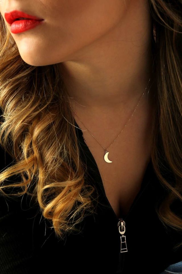 Prenses Pırlanta-14 Ayar Altın Hilal Altın Kolye Modeli