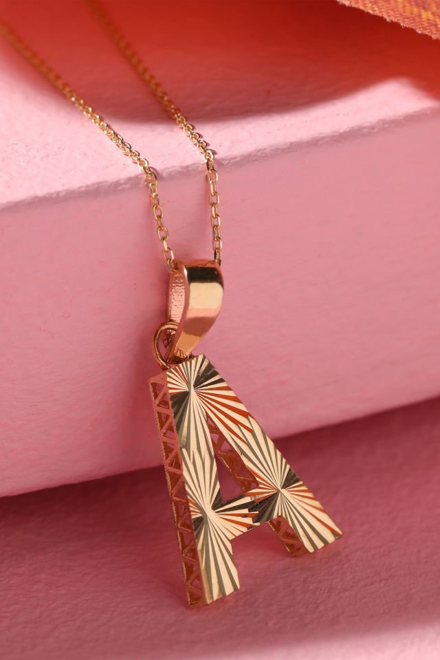 Prenses Pırlanta Kadın 14 Ayar Altın Harf Kolye A & Z Harfi Altın Kolye Zincirli Kalemli Işıltılı Desenli  42 cm A