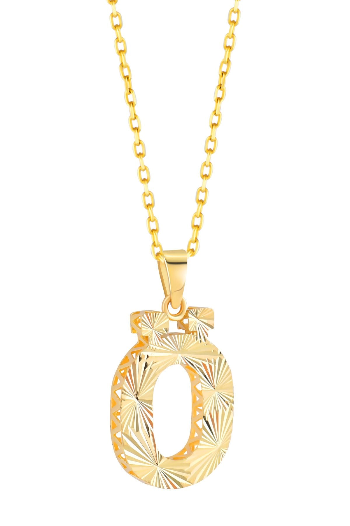 Prenses Pırlanta Kadın 14 Ayar Altın Harf Kolye A & Z Harfi Altın Kolye Zincirli Kalemli Işıltılı Desenli  42 cm Ö