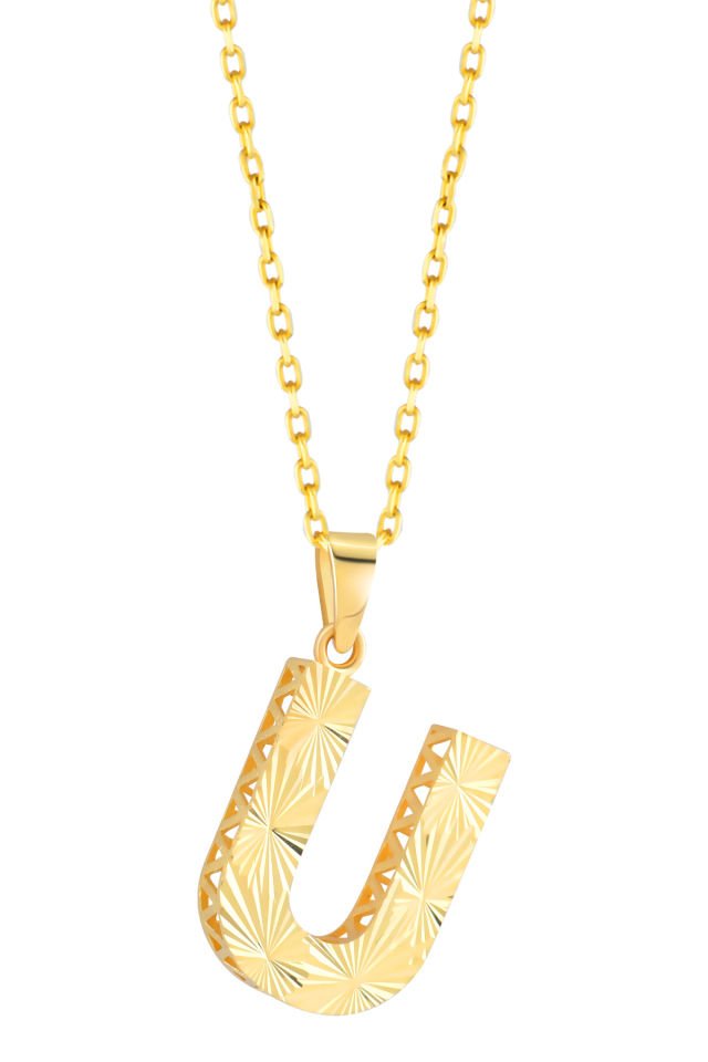Prenses Pırlanta Kadın 14 Ayar Altın Harf Kolye A & Z Harfi Altın Kolye Zincirli Kalemli Işıltılı Desenli  42 cm U