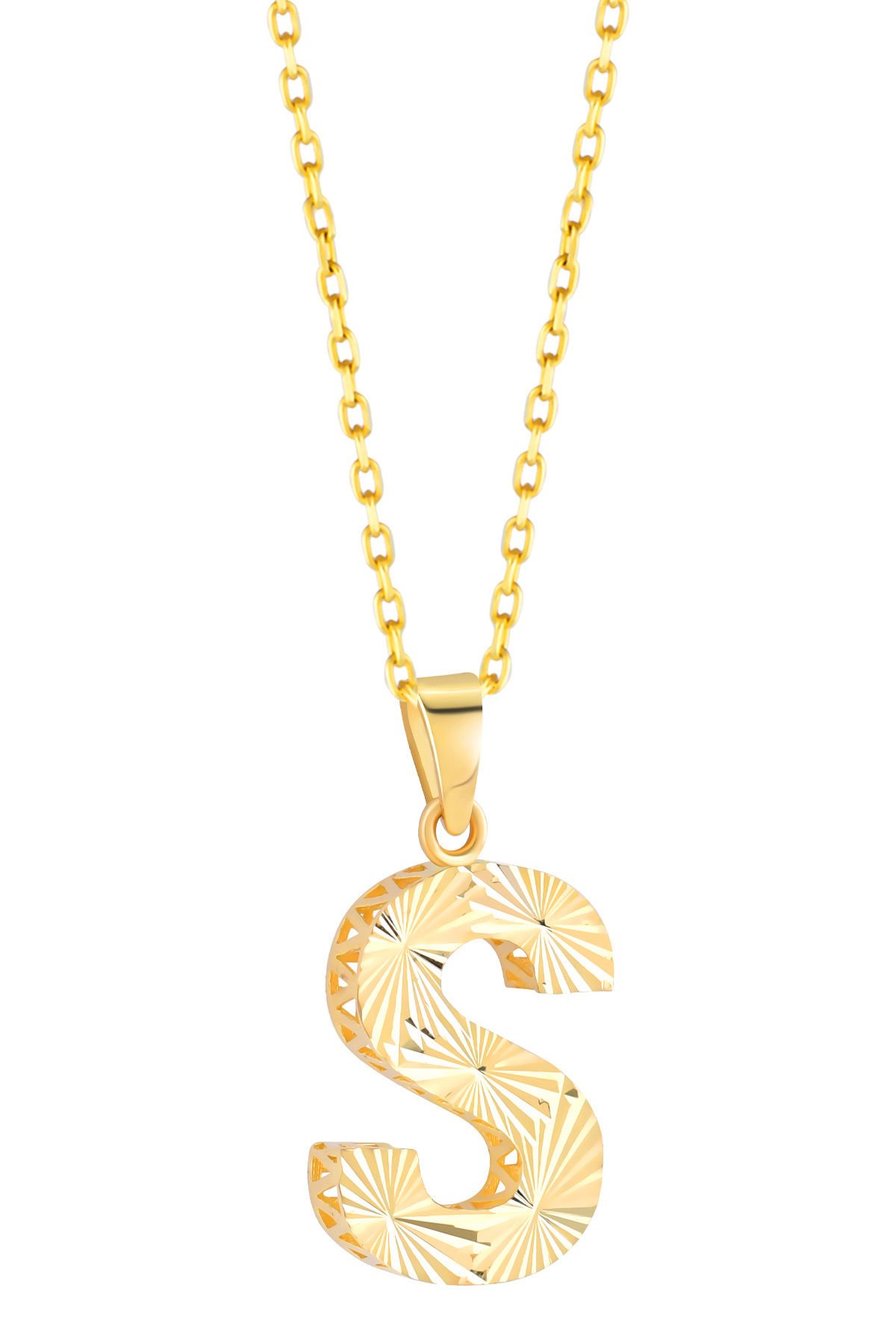 Prenses Pırlanta Kadın 14 Ayar Altın Harf Kolye A & Z Harfi Altın Kolye Zincirli Kalemli Işıltılı Desenli  42 cm S