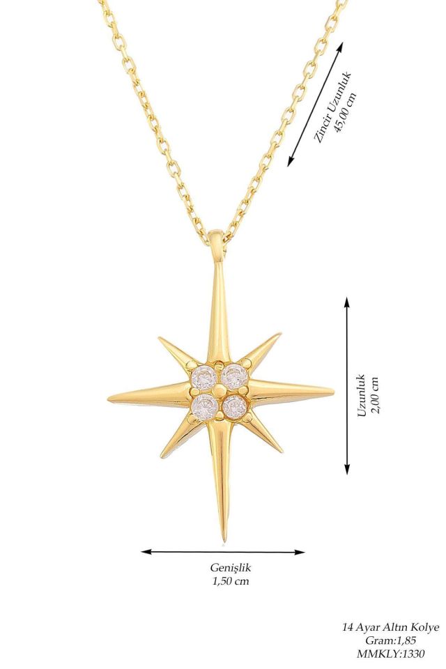 Prenses Pırlanta-14 Ayar Altın Kutup Yıldızı Altın Kolye Modeli