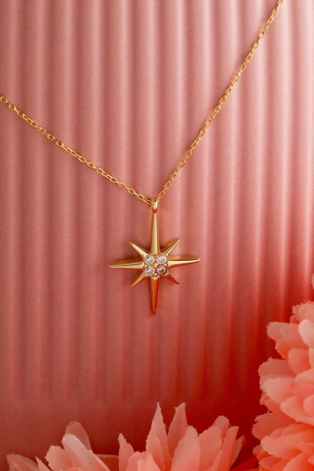 Prenses Pırlanta-14 Ayar Altın Kutup Yıldızı Altın Kolye Modeli