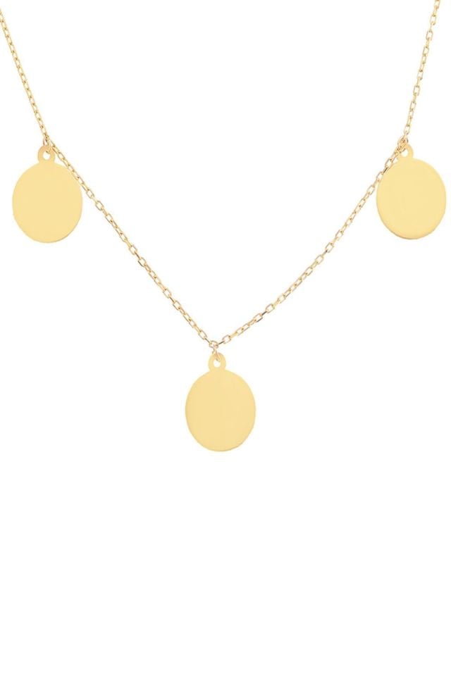 Prenses Pırlanta-14 Ayar Altın Minimal Plaka Şans Altın Kolye Modeli