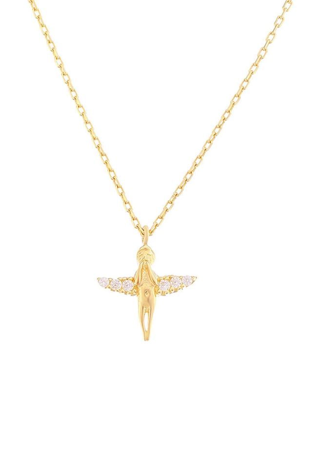 Prenses Pırlanta-14 Ayar Altın  Minimal Melek Altın Kolye Modeli