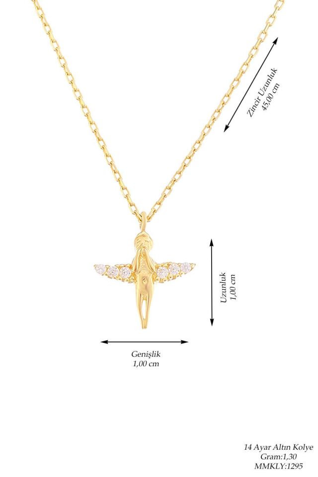 Prenses Pırlanta-14 Ayar Altın  Minimal Melek Altın Kolye Modeli