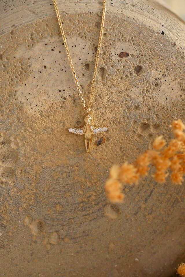 Prenses Pırlanta-14 Ayar Altın  Minimal Melek Altın Kolye Modeli