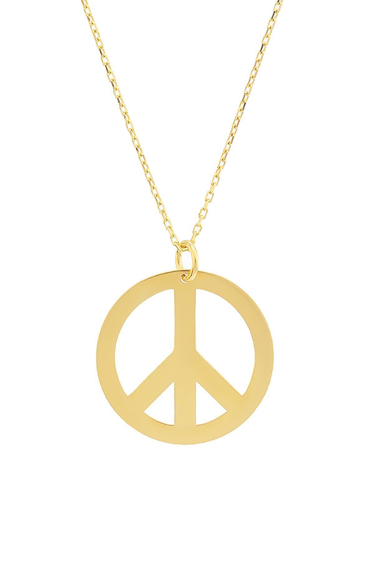 Prenses Pırlanta-14 Ayar Altın Elişi Özgürlük ve Barış Altın Kolye Modeli