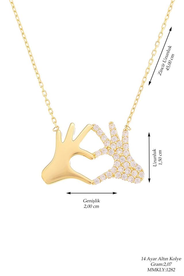 Prenses Pırlanta-14 Ayar Altın 2 cm Kalp Altın Kolye Modeli