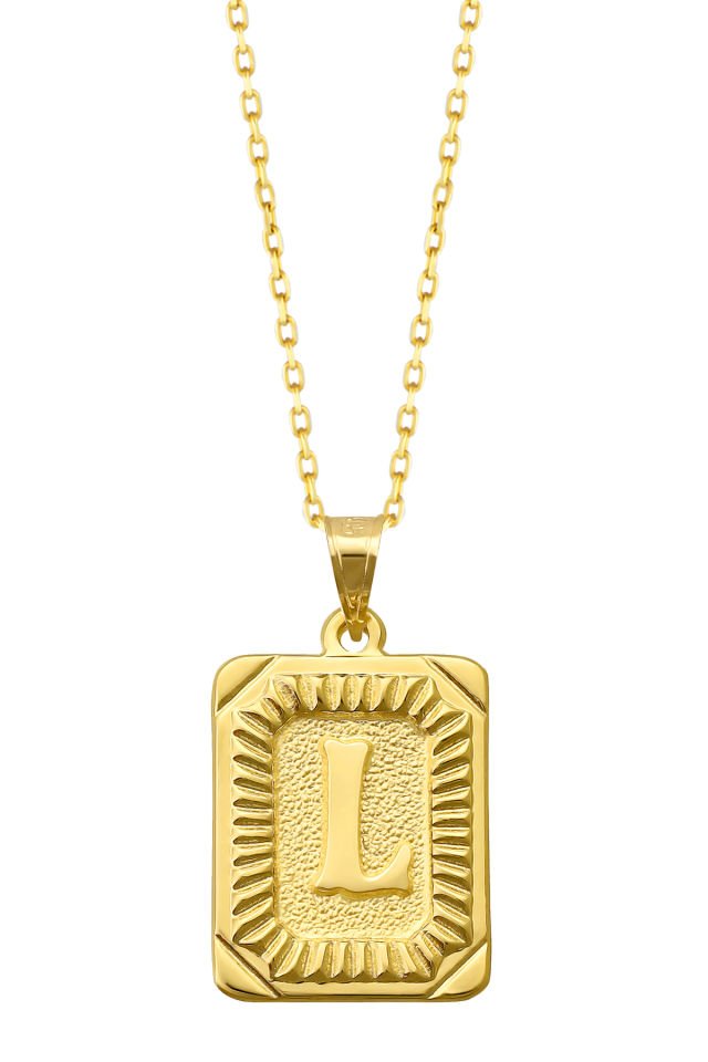 PRENSES PIRLANTA Kadın 14 Ayar Altın Kare Harf Kolye A & Z Harfi Altın Kolye Zincirli Harf Kolye 42 Cm L