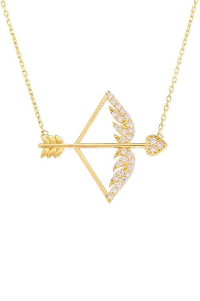 Prenses Pırlanta-14 Ayar Altın Melek Kanatlı Yay ve Ok Altın Kolye Modeli