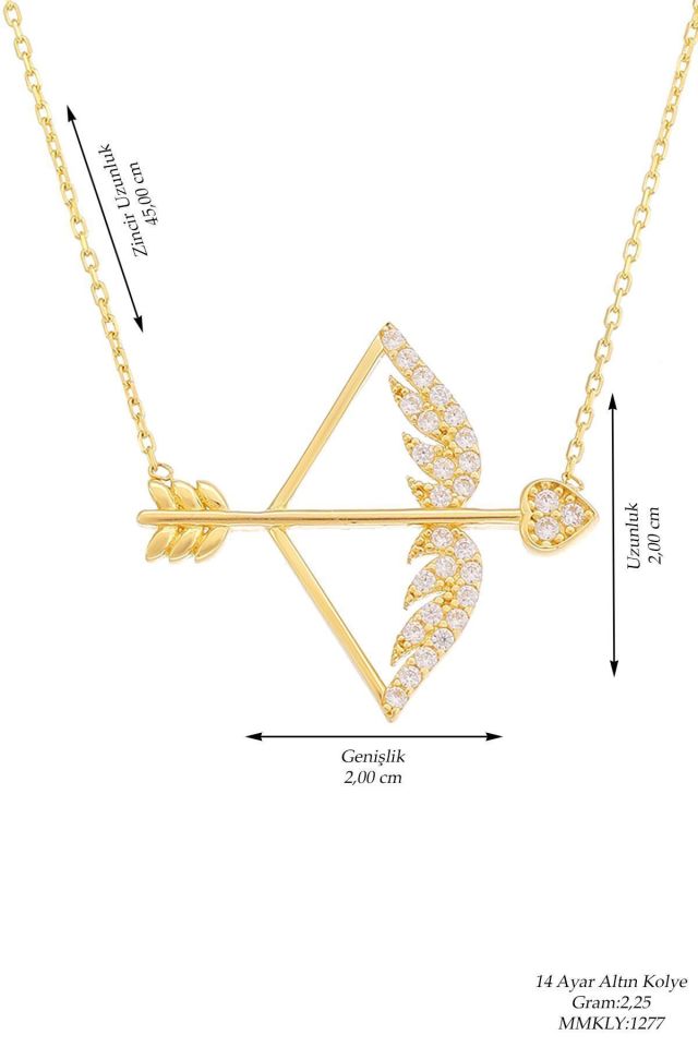 Prenses Pırlanta-14 Ayar Altın Melek Kanatlı Yay ve Ok Altın Kolye Modeli