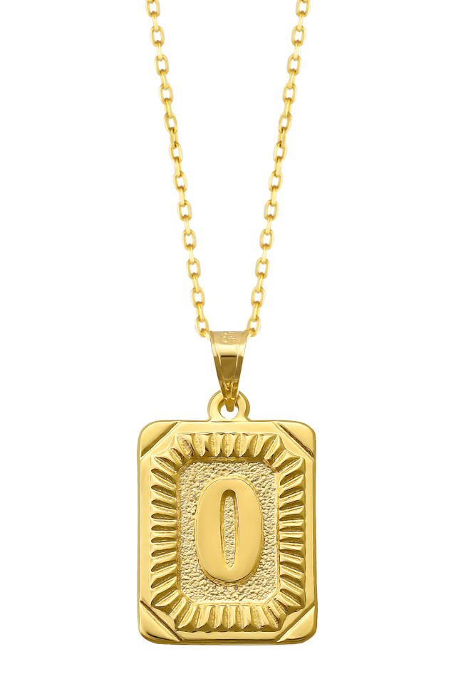 PRENSES PIRLANTA Kadın 14 Ayar Altın Kare Harf Kolye A & Z Harfi Altın Kolye Zincirli Harf Kolye 42 Cm O