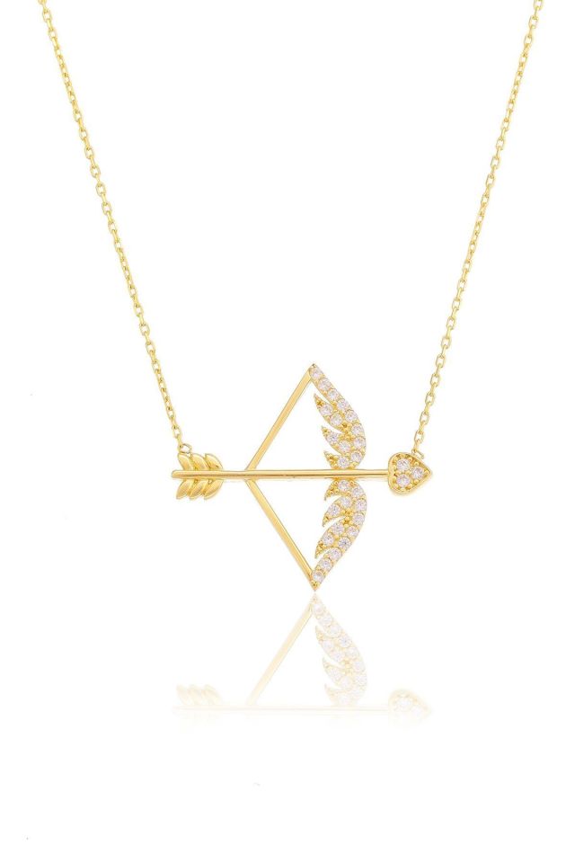 Prenses Pırlanta-14 Ayar Altın Melek Kanatlı Yay ve Ok Altın Kolye Modeli