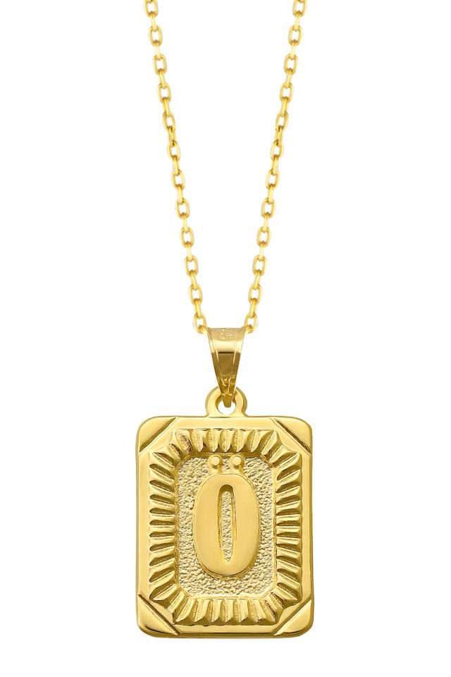 PRENSES PIRLANTA Kadın 14 Ayar Altın Kare Harf Kolye A & Z Harfi Altın Kolye Zincirli Harf Kolye 42 Cm Ö